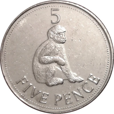 5 Pence - Elizabeth II Barbary Macaque; bigger bust - redesigned back