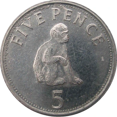 5 Pence - Elizabeth II Barbary Macaque; bigger bust back