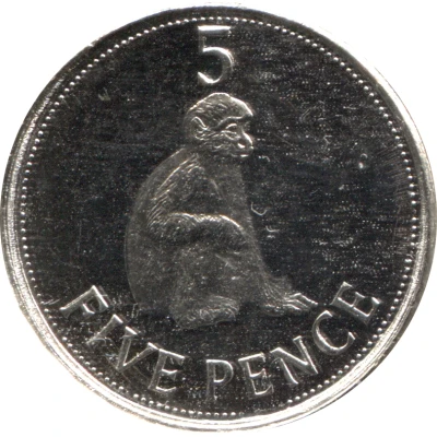 5 Pence - Elizabeth II Barbary Macaque; smaller bust back