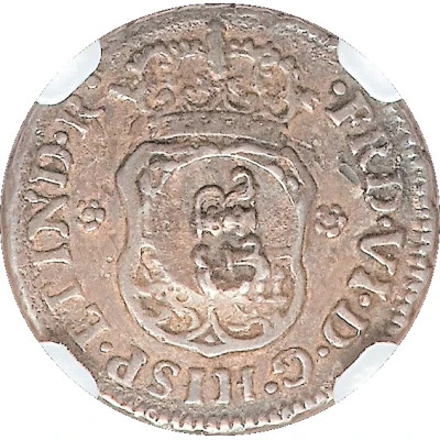 5 Pence - George II FRD VI D G HISP ET IND R; Mexico City mint; countermarked ND front