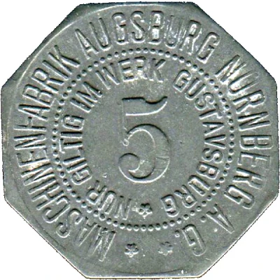 5 Pfennigs - Augsburg (Maschinenfabrik Augsburg-Nürnberg) ND front