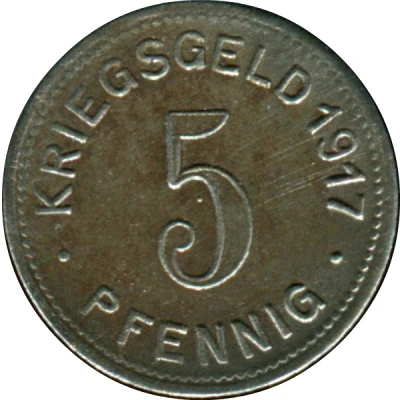 5 Pfennigs - Elberfeld back