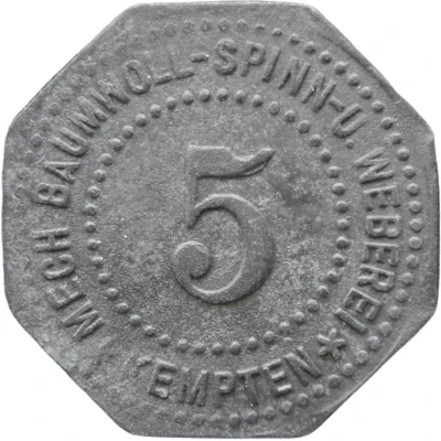 5 Pfennigs - Kempten (Mechanische Baumwollspinnerei) ND front