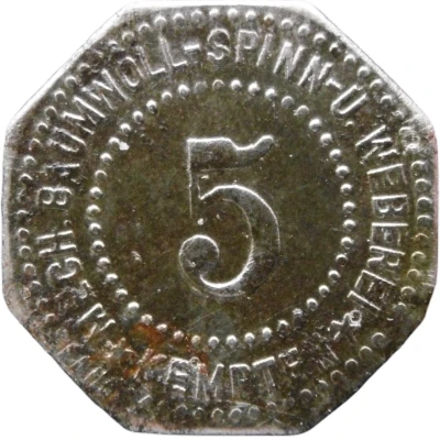 5 Pfennigs - Kempten (Mechanische Baumwollspinnerei) ND front