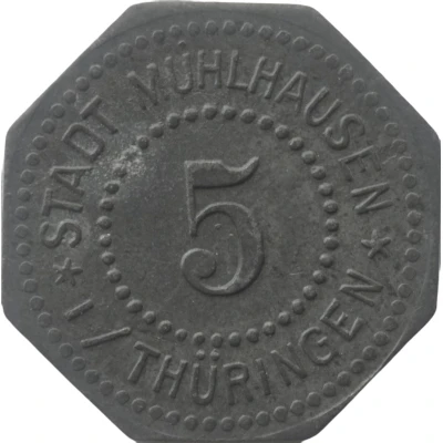 5 Pfennigs - Mühlhausen in Thüringen ND front