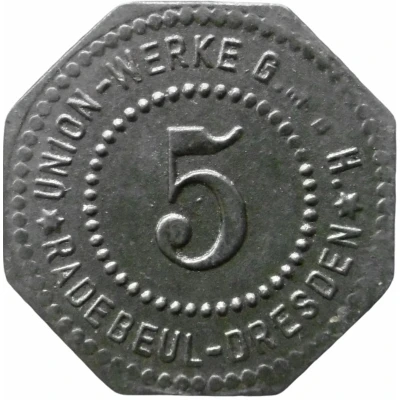 5 Pfennigs - Radebeul-Dresden (Union Werke G.M.B.H.) ND front