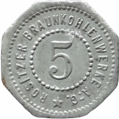 5 Pfennigs - Rositz (Braunkohlenwerke A.G.) ND front