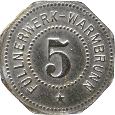 5 Pfennigs - Warmbrunn (Füllnerwerk) ND front