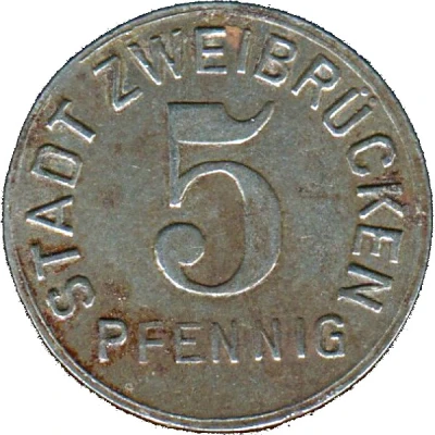 5 Pfennigs - Zweibrücken front