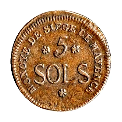 5 Sols - Frederick Charles Joseph Mainz Siege Coinage back