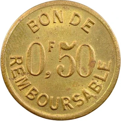 50 Centimes Société Anonyme Token Coinage; Brass ND back