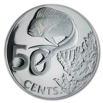 50 Cents - Elizabeth II Dolphin Fish; Silver Proof back