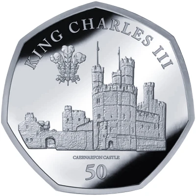 50 Pence - Charles III Caernarfon Castle; Silver back