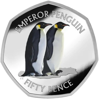 50 Pence - Charles III Emperor penguin; Coloured back