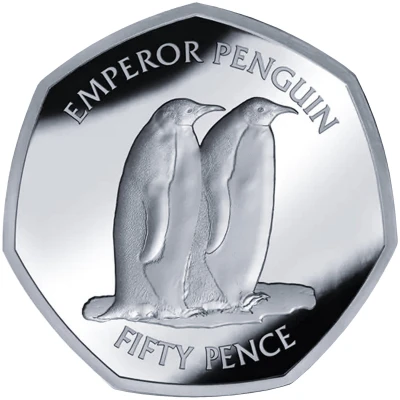 50 Pence - Charles III Emperor penguin; Silver back