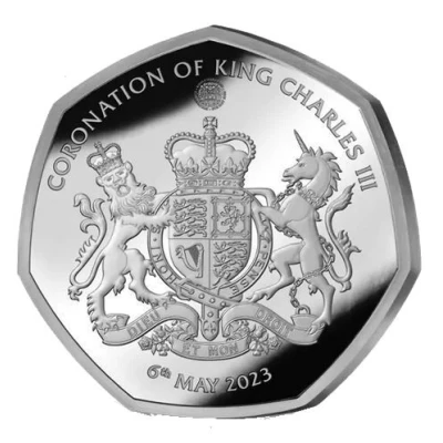 50 Pence - Charles III Royal Coat of Arms; Silver Proof back