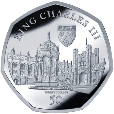 50 Pence - Charles III Trinity College, Cambridge; Silver back