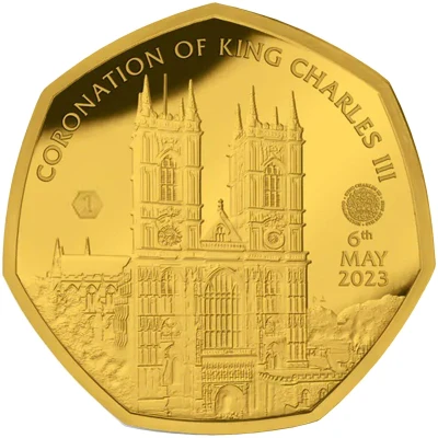 50 Pence - Charles III Westminster Abbey; Silver; Gold plated back