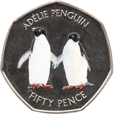 50 Pence - Elizabeth II Adélie penguin; Coloured back