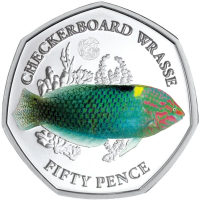 50 Pence - Elizabeth II Checkerboard wrasse; Silver back