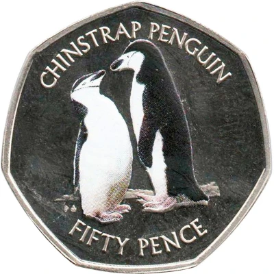 50 Pence - Elizabeth II Chinstrap penguin; Coloured back