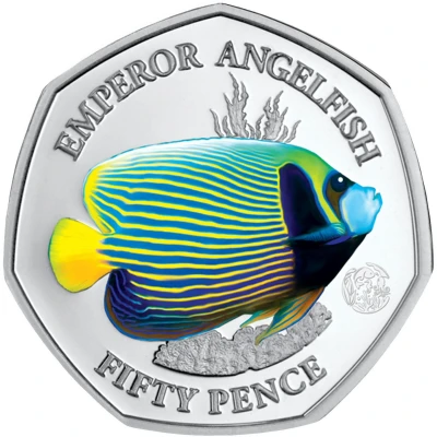 50 Pence - Elizabeth II Emperor angelfish; Silver back