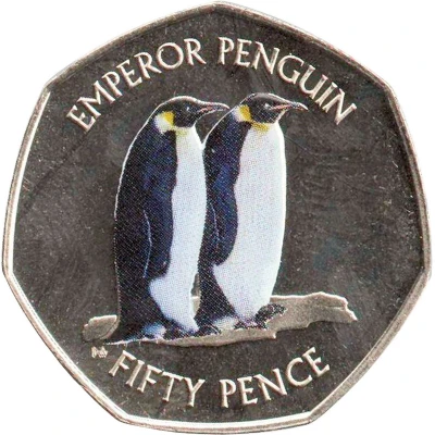 50 Pence - Elizabeth II Emperor penguin; Coloured back