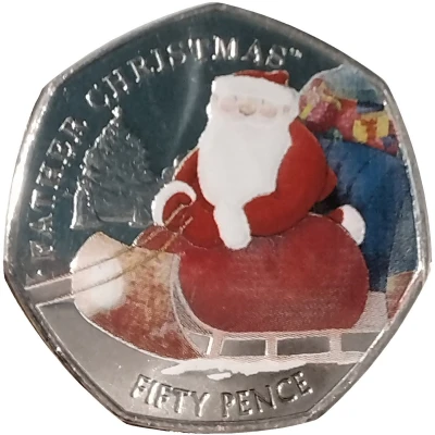 50 Pence - Elizabeth II Father Christmas; Coloured back