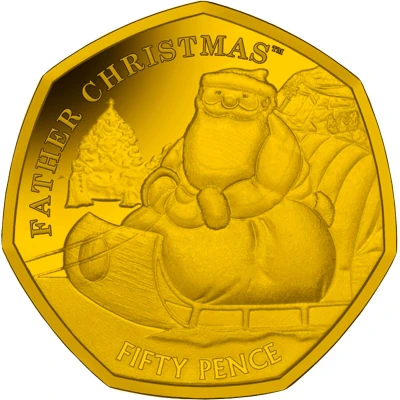 50 Pence - Elizabeth II Father Christmas; Gold; Piedfort back