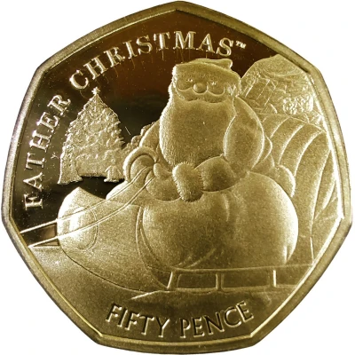 50 Pence - Elizabeth II Father Christmas; Gold back