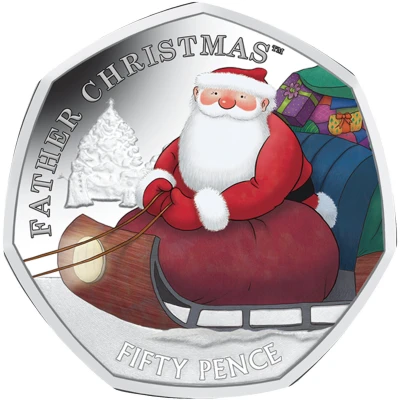 50 Pence - Elizabeth II Father Christmas; Silver; Piedfort back