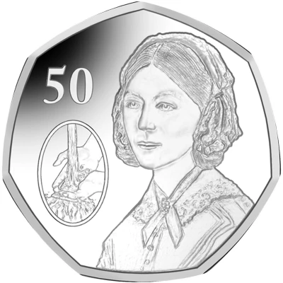 50 Pence - Elizabeth II Florence Nightingale; Silver back