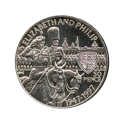 50 Pence - Elizabeth II Golden Wedding ND back