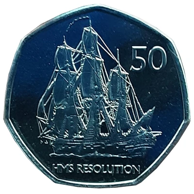 50 Pence - Elizabeth II HMS Resolution, Copper-nickel back