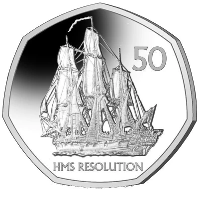 50 Pence - Elizabeth II HMS Resolution, Silver back