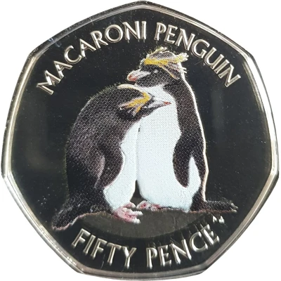 50 Pence - Elizabeth II Macaroni penguin; Coloured back