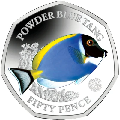 50 Pence - Elizabeth II Powder blue tang; Silver back