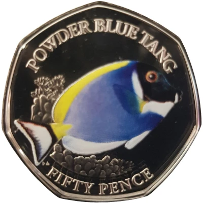 50 Pence - Elizabeth II Powder blue tang back