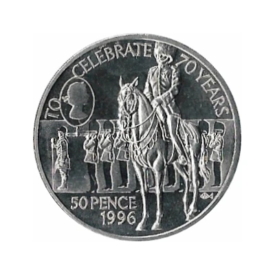 50 Pence - Elizabeth II Queen Elizabeth's 70th Birthday; Silver Proof Issue back