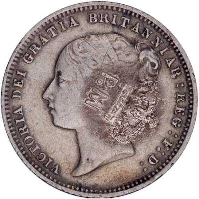 50 Réis - Luiz I Countermark "Crowned PM" over 6 Pence/Victoria ND front