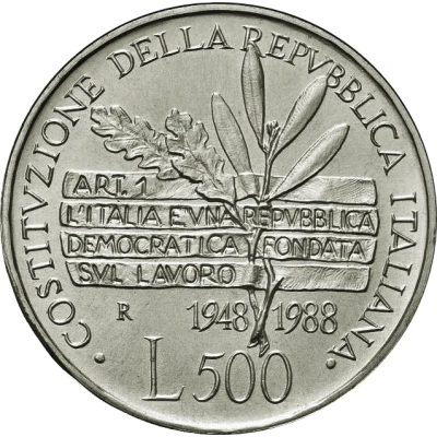 500 Lire Constitution back