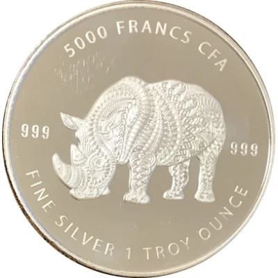 5000 Francs CFA Mandala Rhinoceros back