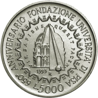 5000 Lire University of Pisa back