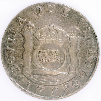 6 Shillings 8 Pence - George II FERDIND VI D G HISPAN ET IND REX; Guatemala City mint; countermarked ND back