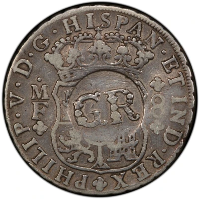 6 Shillings 8 Pence - George II PHILIP V DG HISPAN ET IND REX; Mexico City mint; countermarked ND front