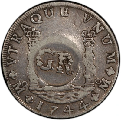 6 Shillings 8 Pence - George II PHILIP V DG HISPAN ET IND REX; Mexico City mint; countermarked ND back