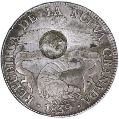 8 Reales Countermark over Nueva Granada 8 Reales 1839 RS front