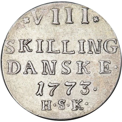 8 Skilling Dansk - Christian VII Value type back