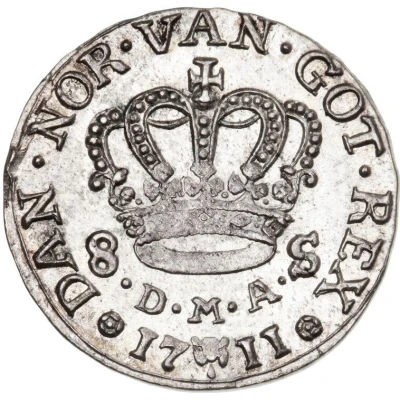 8 Skilling Dansk - Frederik IV Type II back