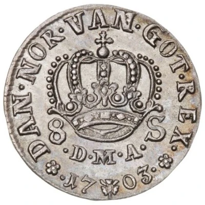 8 Skilling Dansk - Frederik IV Type I back